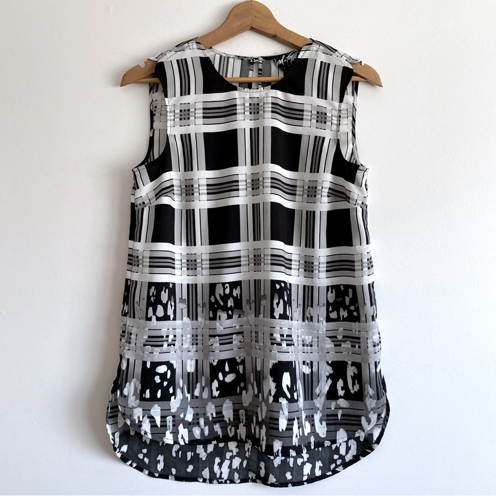 Lord & Taylor High Low Sleeveless Plaid Animal Print Top